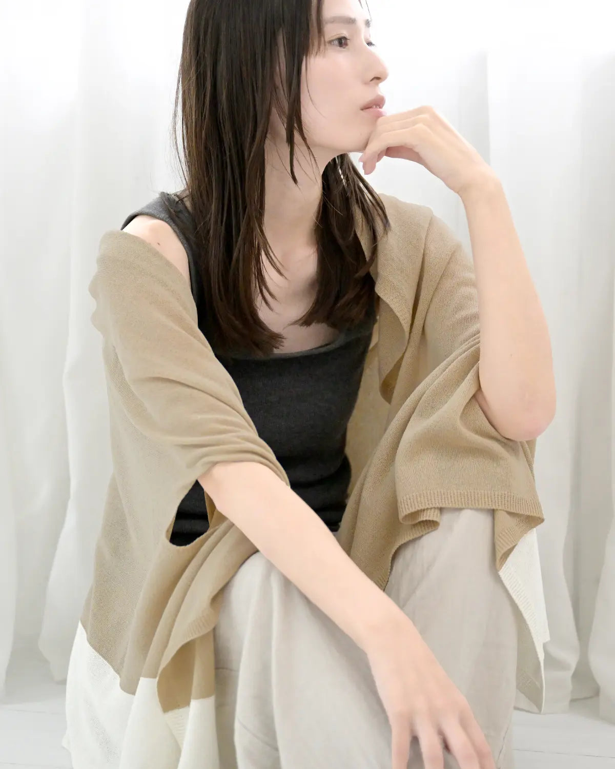 モデル身長:163cm#カラー_08 ベージュ×ホワイト