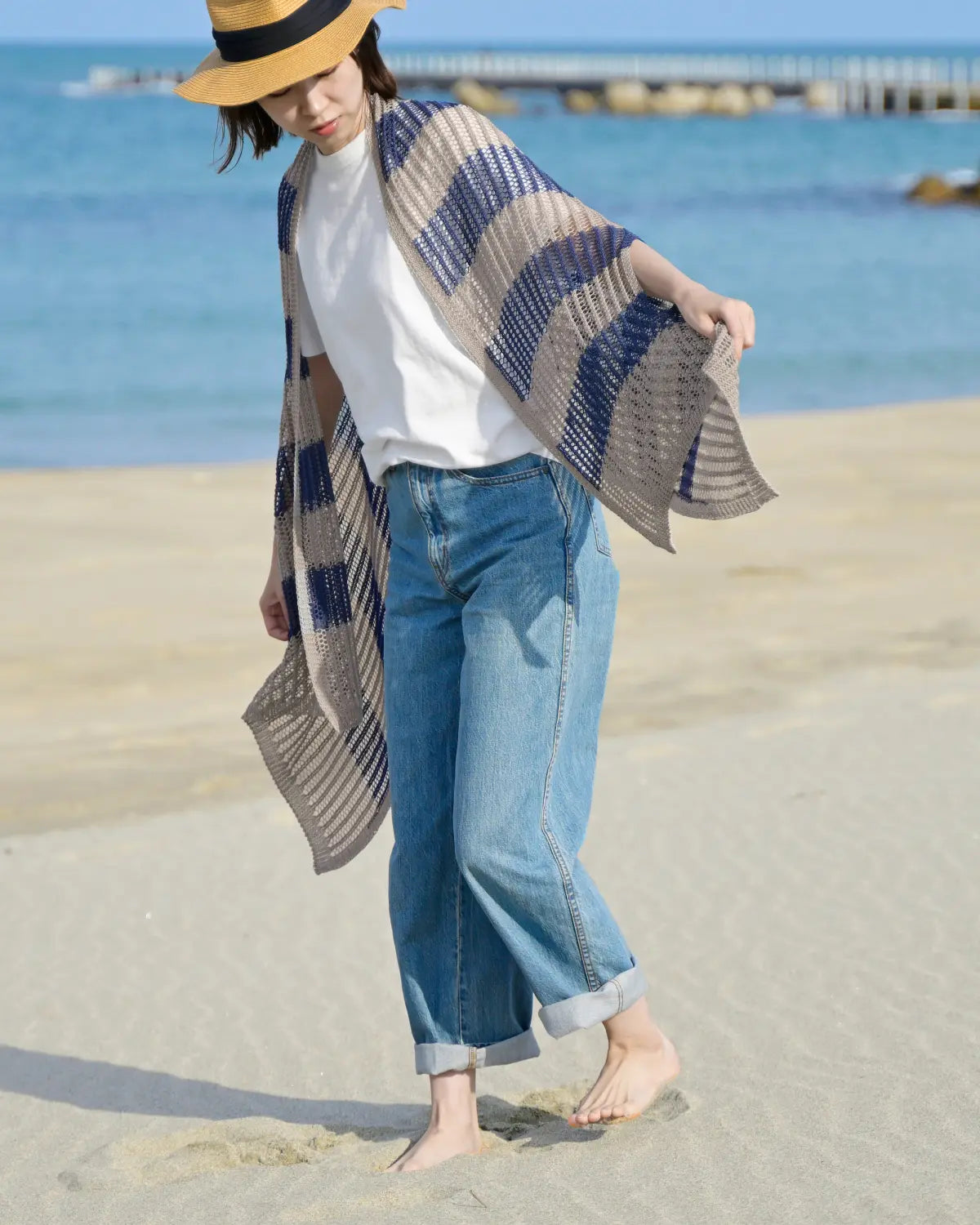 モデル身長:165cm#カラー_02 ベージュ×ネイビー