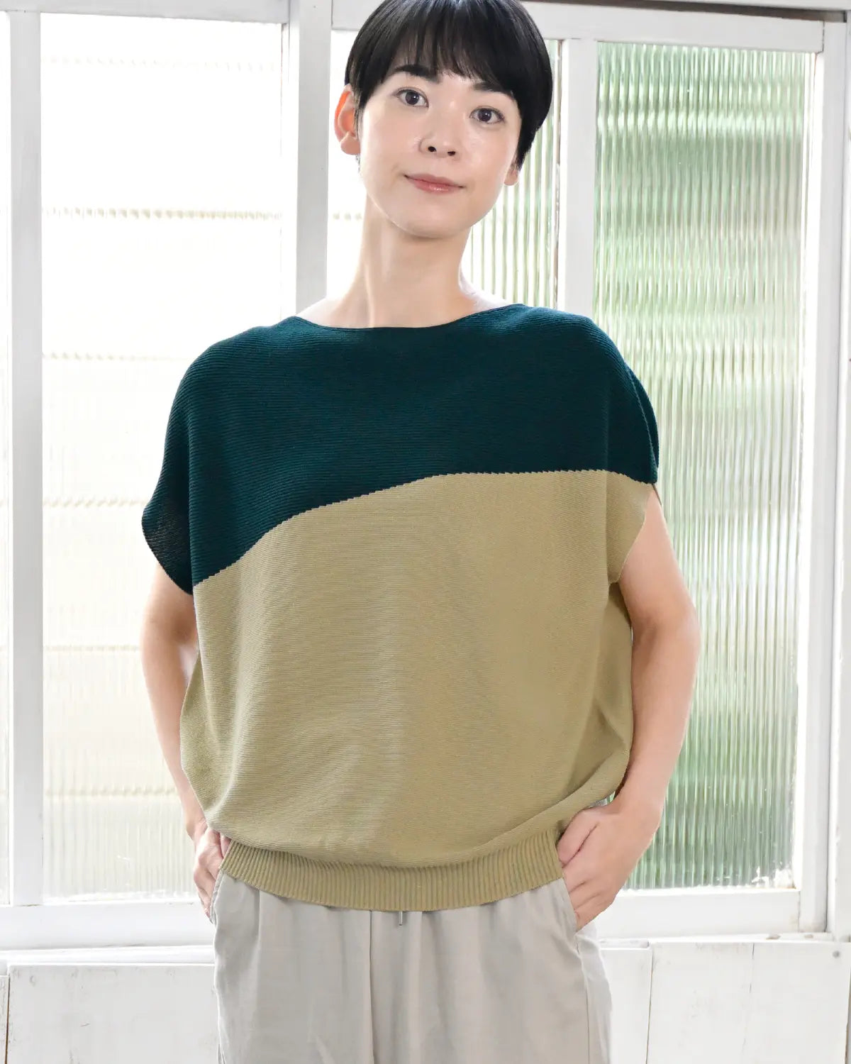 モデル身長:169cm#カラー_07 ブルーグリーン×ベージュ