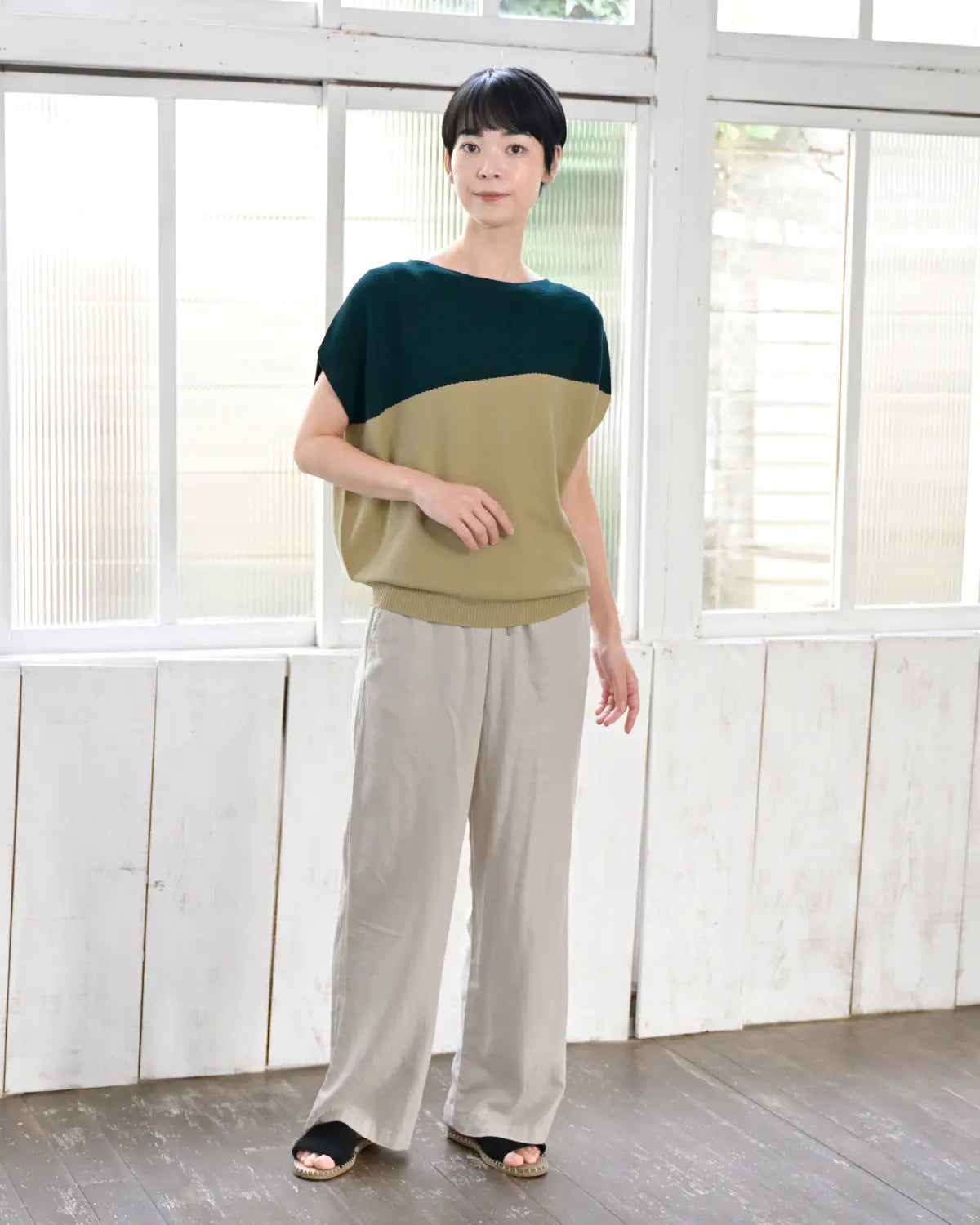モデル身長:169cm#カラー_07 ブルーグリーン×ベージュ