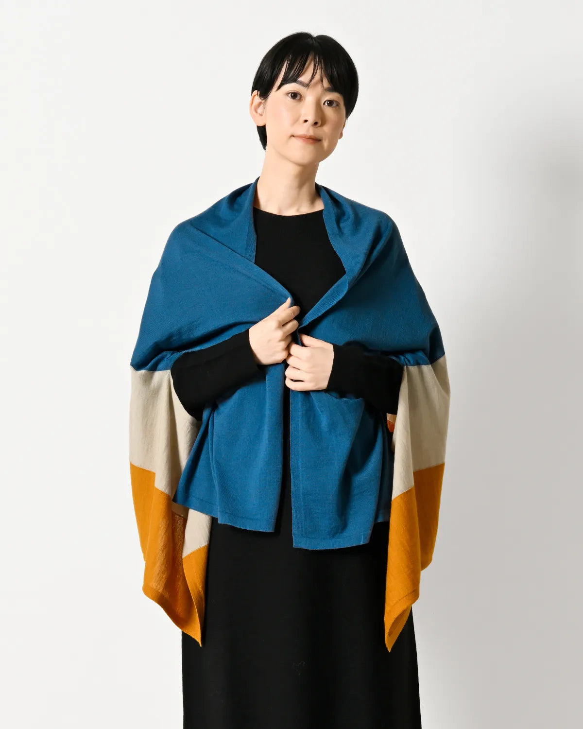 モデル身長：169cm#カラー_26 スモーキーブルー×ライトベージュ×マスタード