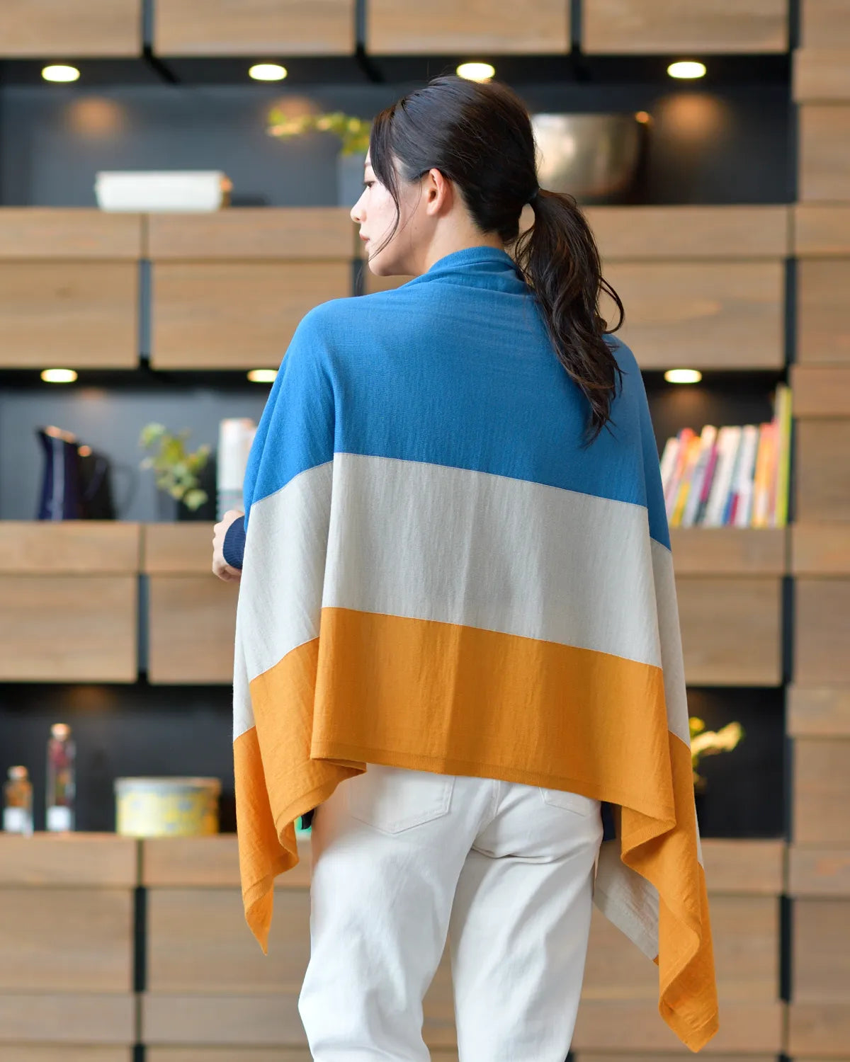 モデル身長：167cm#カラー_26 スモーキーブルー×ライトベージュ×マスタード