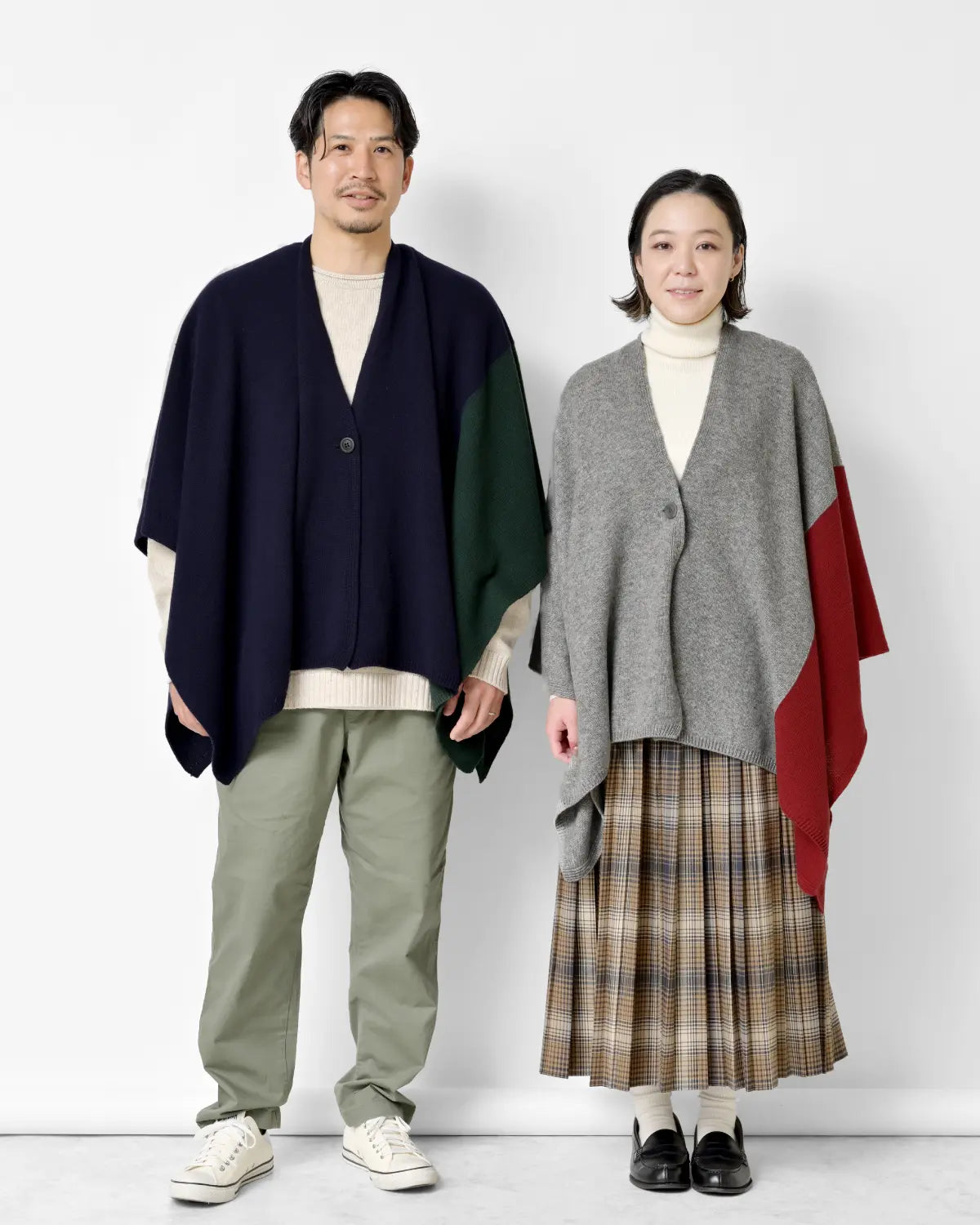 羽織るポンチョ ツートンカラー ウール