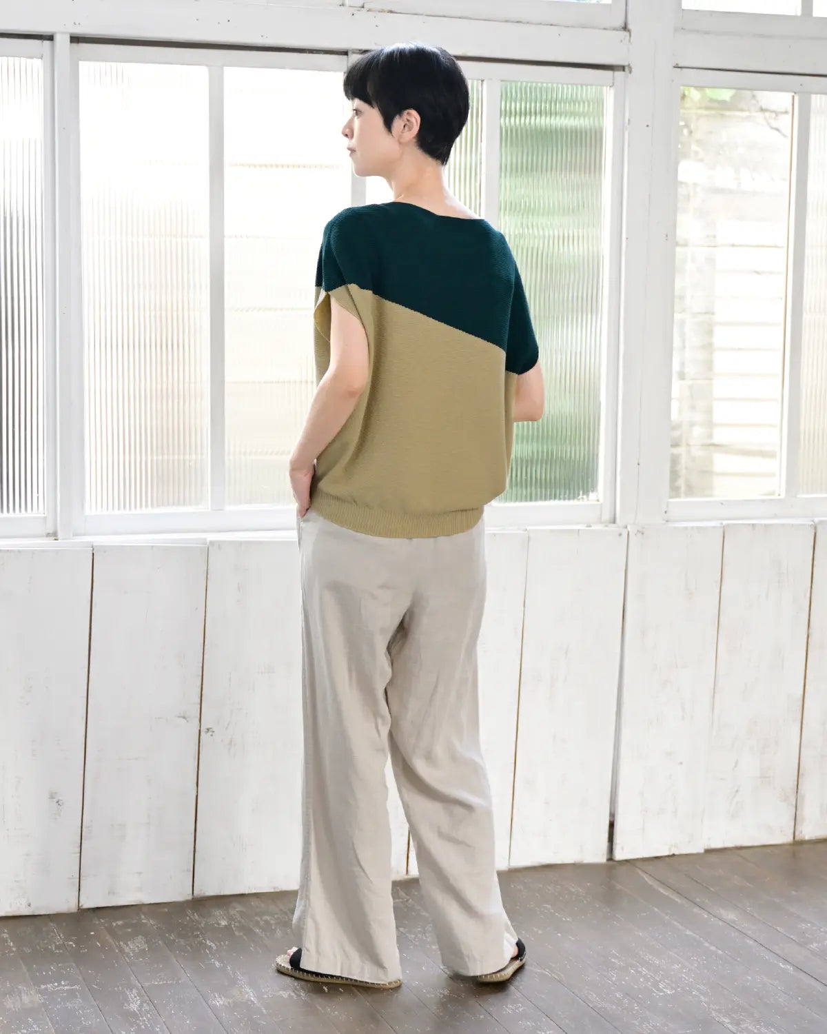 モデル身長：169cm#カラー_07 ブルーグリーン×ベージュ
